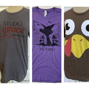 Bella + Canvas Women Save Whale Angry Bird Pilates T-Shirt XS S Purple Brown LOT